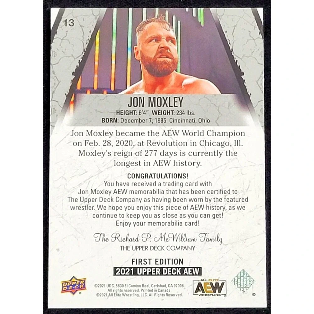 2021‎ UPPER DECK AEW JON MOXLEY GOLD RELIC #D 81/199